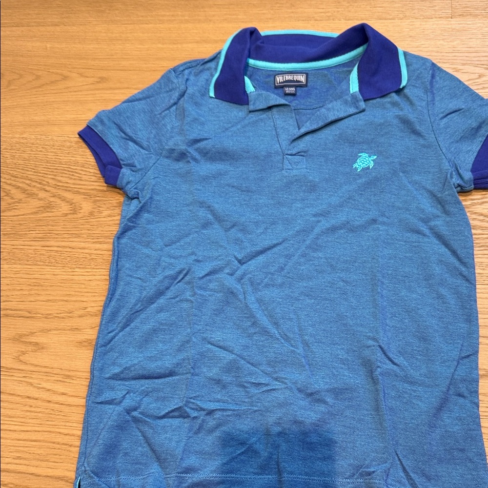 Vilebrequin Blue Polo with Purple and Aqua Accents